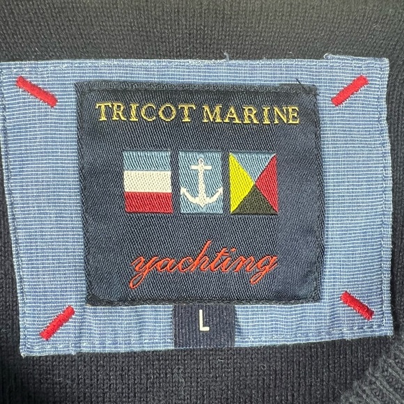 TRICOT MARINE Yachting Navy V-Neck Waffle Knit Long Sleeve Men's Large Shirt - Picture 4 of 11